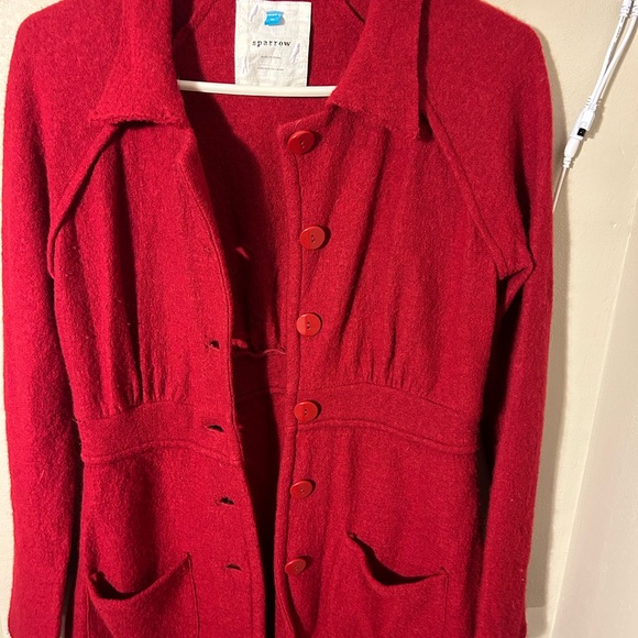 ANTHROPOLOGIE SPARROW RED WOOL BUTTON UP SWEATER JACKET WITH POCKETS SIZE MEDIUM - Picture 6 of 10